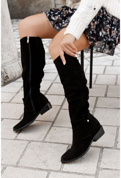 Rivani™ | Bottes hauteur genou en daim doux — style artisanal & confort urbain