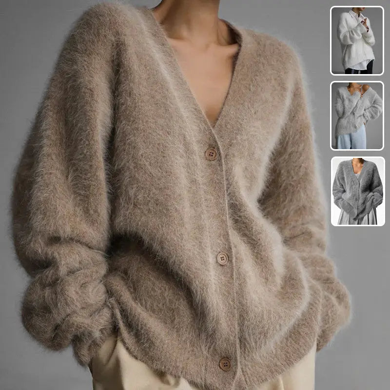 Élina | Cardigan V-Long pour une Élégance Décontractée Automne-Hiver lunnav