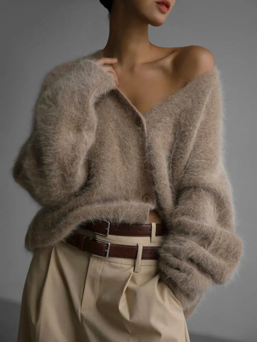 Élina | Cardigan V-Long pour une Élégance Décontractée Automne-Hiver lunnav