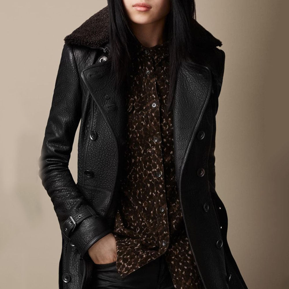 Manteau femme toucher cuir intemporel