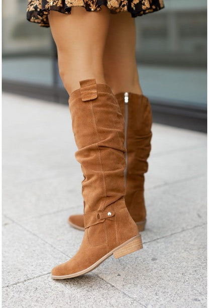Rivani™ | Bottes hauteur genou en daim doux — style artisanal & confort urbain